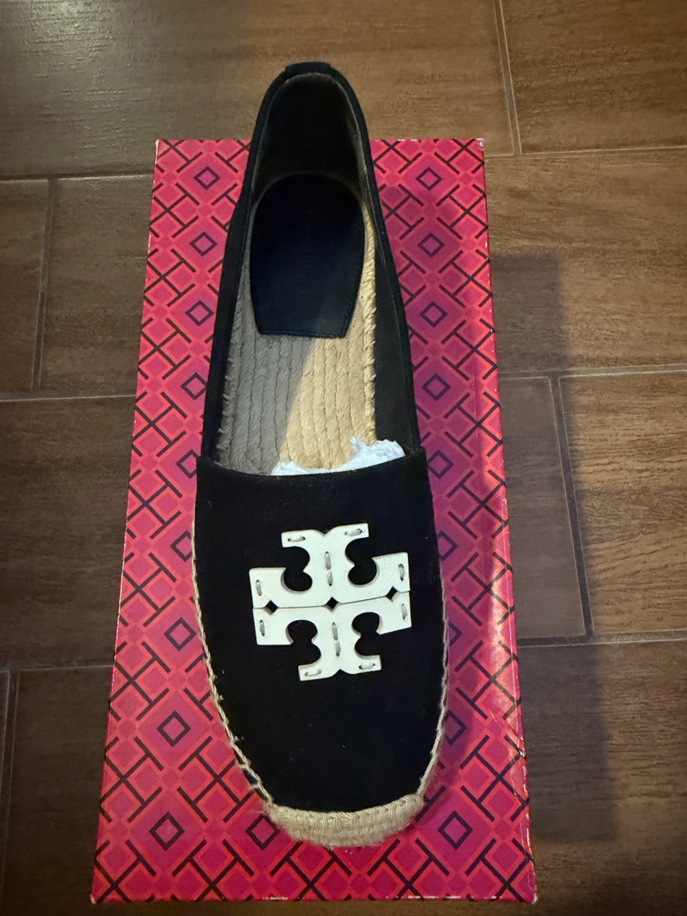 Tory Burch Everly Canvas Espadrille Black Ivory 8.5 EUC